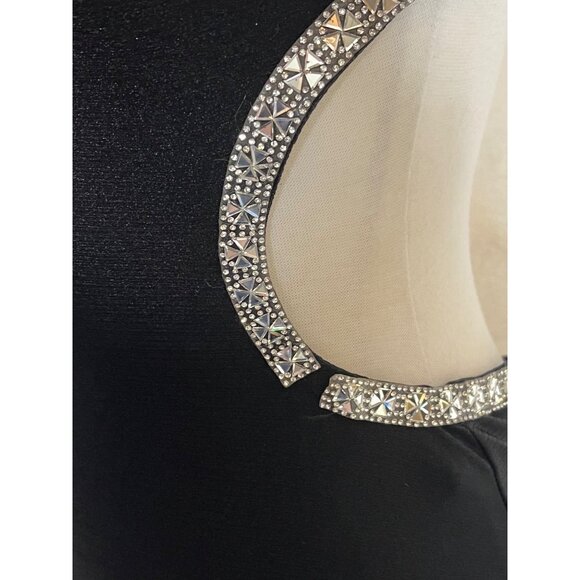 Fashion Nova Black Long Sleeve Backless Dress With Rhinestone Trim Evening  flaw - Picture 5 of 16